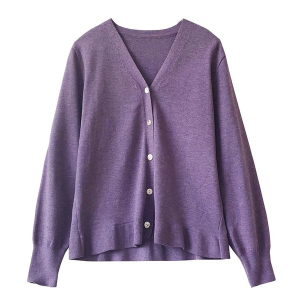Knitted Cardigan Oversized Sweater Spring Autumn Women Simple Solid Color Bottom Wearing Sweater Fashion For Female