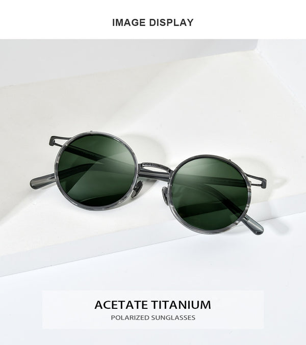 Titanium Acetate Polarized Sunglasses Men New Retro Vintage Round UV400 Sun Glasses for Women Shades