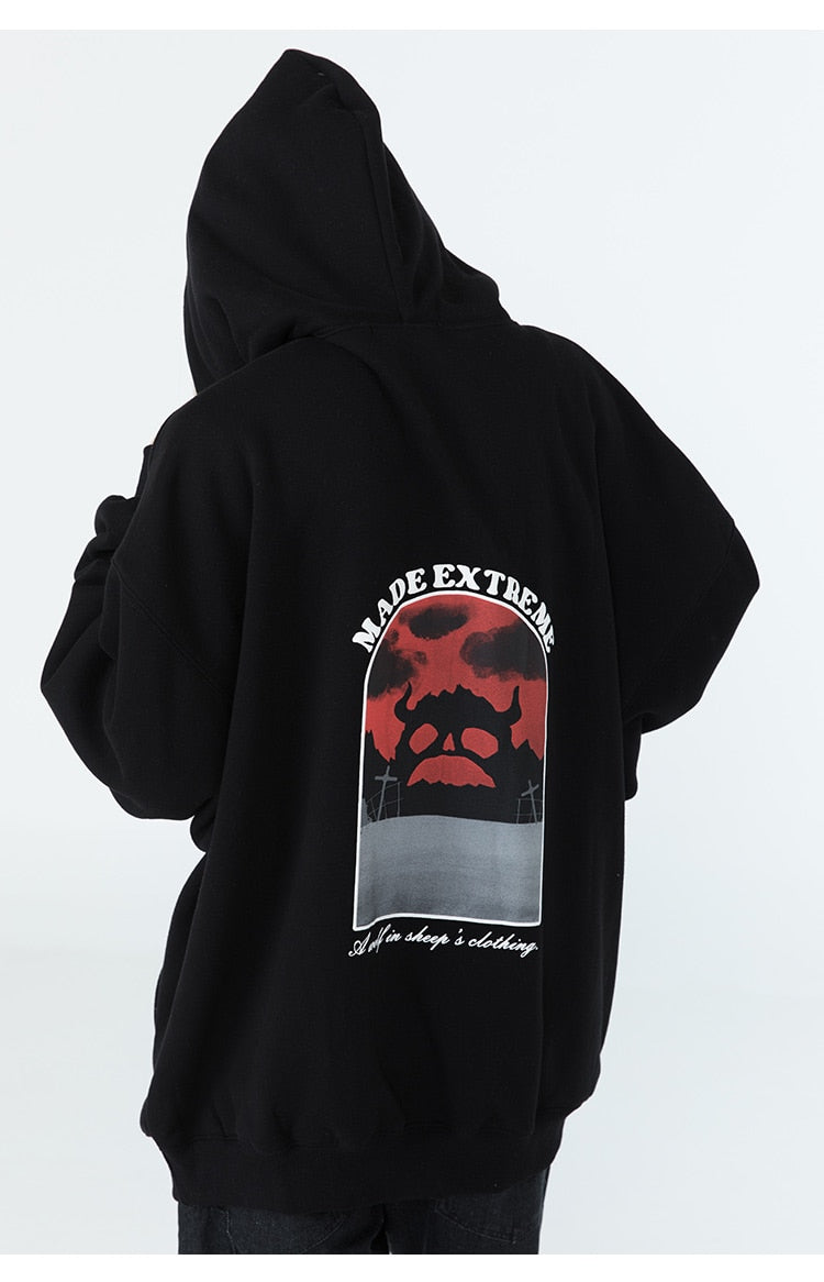 Hoodie Men Cute Funny Animal Letter Print Fleece Pullover Couple College Style Baggy Fashion Harajuku Streetwear Autumn