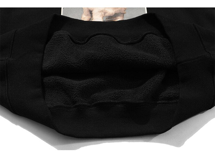 Hoodie Men Cute Funny Animal Letter Print Fleece Pullover Couple College Style Baggy Fashion Harajuku Streetwear Autumn