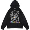 Hoodie Men Colorful Letter Embroidery Cute Bear Hooded Pullover Men Harajuku College Style Sweatshirt Couple Streetwear