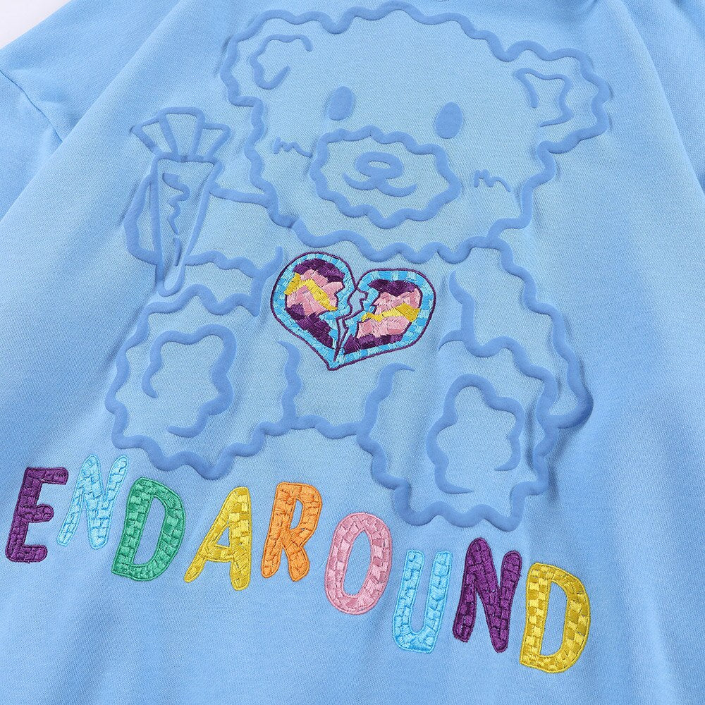 Hoodie Men Colorful Letter Embroidery Cute Bear Hooded Pullover Men Harajuku College Style Sweatshirt Couple Streetwear