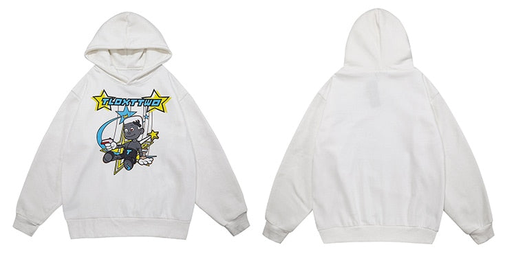 Hoodie Men Cartoon Comics Repairman Star-shaped Print Pullovers Couple Harajuku Fashion Varsity Casual Loose Streetwear