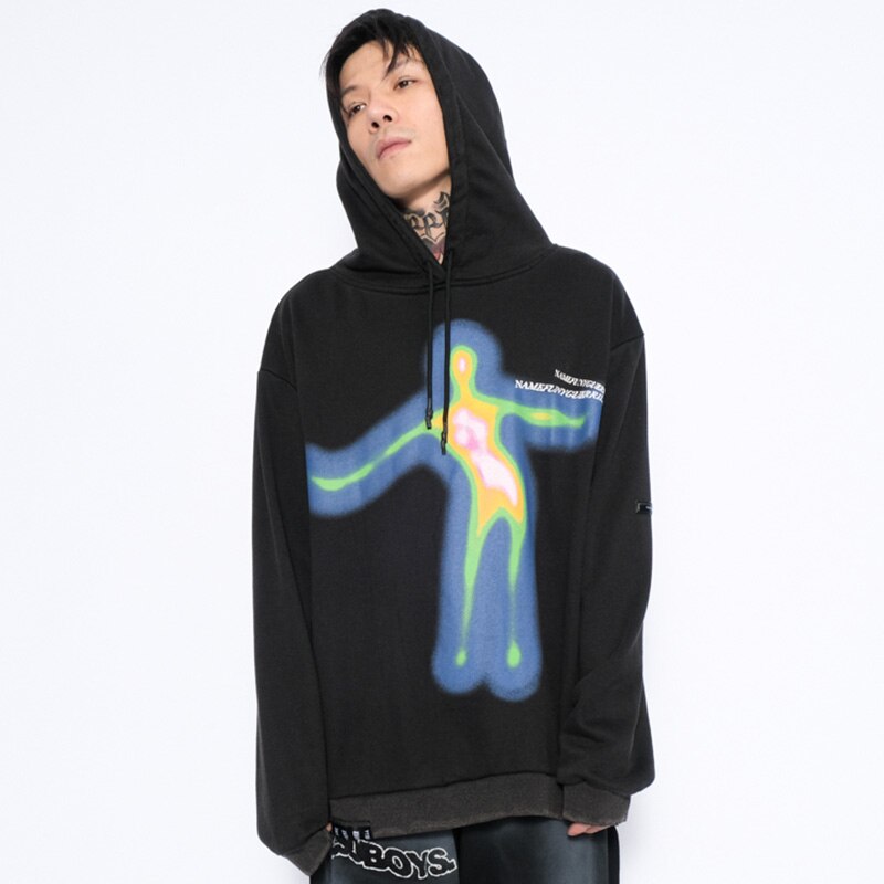 Hoodie Men Cartoon Comics Graffiti Letter Print Pullover Couple Hipster Punk Harajuku High Street Loose Tops Streetwear