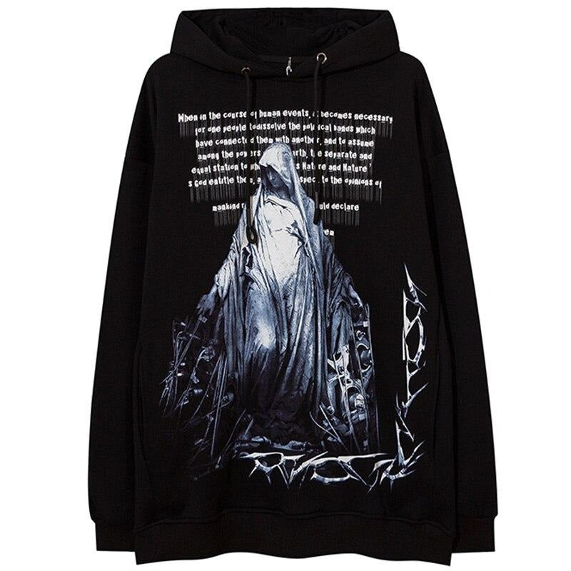 Hoodie Men Movie Illustration Fleece Hooded Tops Harajuku Hipster Folk-custom Couple Casual Oversize All-match Pullover