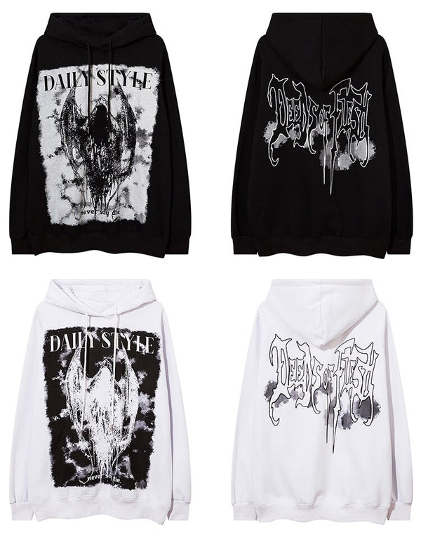 Hoodie Men Scary Demon Punk Letter Fleece Warm Pullover Diablo Style Punk Cool Harajuku Tops Casual Oversize Streetwear