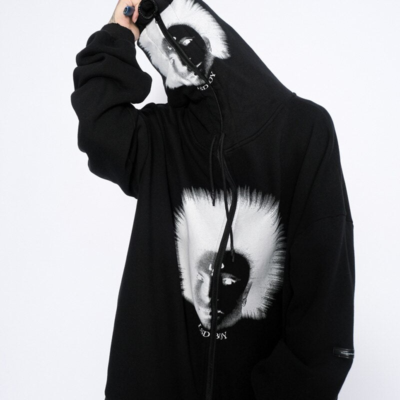 Hoodies Men Gothic Punk Boy Zipper Outwear Rock Cool Hipster Coats Casual Harajuku  Hip Hop Oversized Couple Streetwear