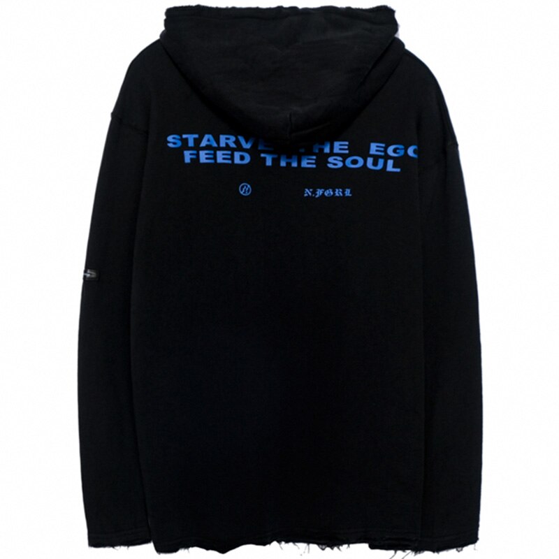 Hoodies Men Horror Illustration Letter Print Ripped Pullover Couple Baggy Cozy Hooded Tops Soft Warm Hipster Streetwear