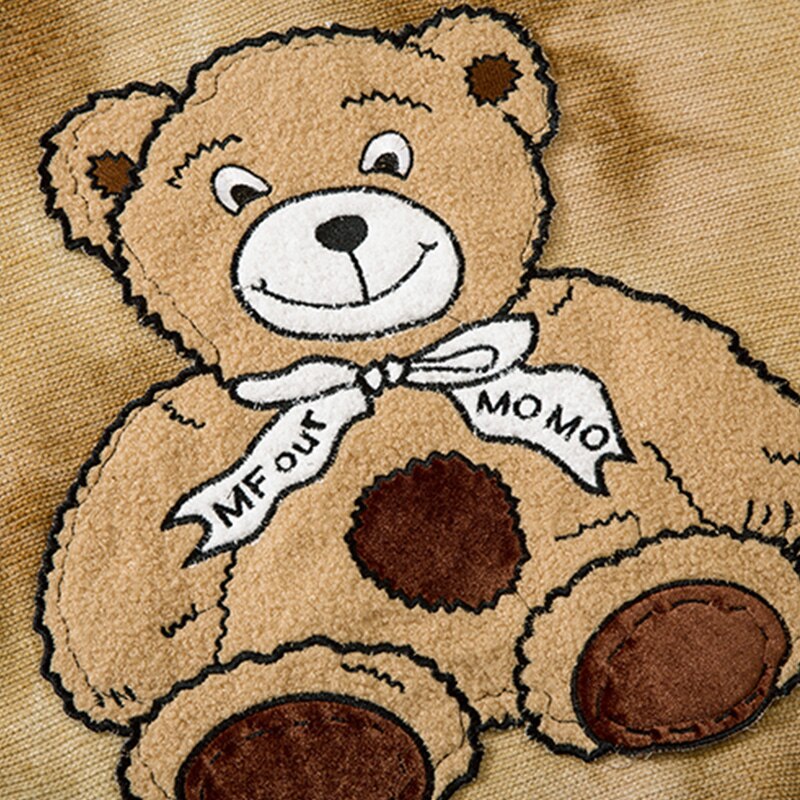 Hoodie Men Furry Cute Bear Patch Fleece Hooded Pullover Oversized Vintage College Style All-match Sweatshirt Streetwear