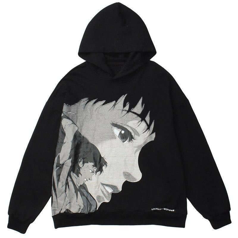 Hoodie Men Japanese Comics Anime Portrait Print Oversize Sweatshirts Autumn Hooded Harajuku High Street Pullover Couple