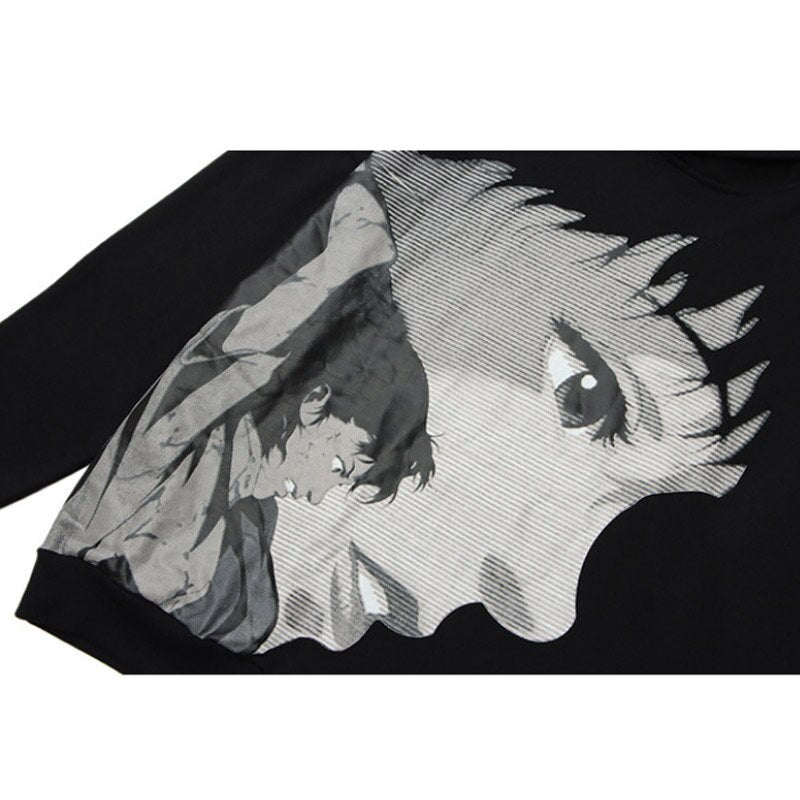 Hoodie Men Japanese Comics Anime Portrait Print Oversize Sweatshirts Autumn Hooded Harajuku High Street Pullover Couple