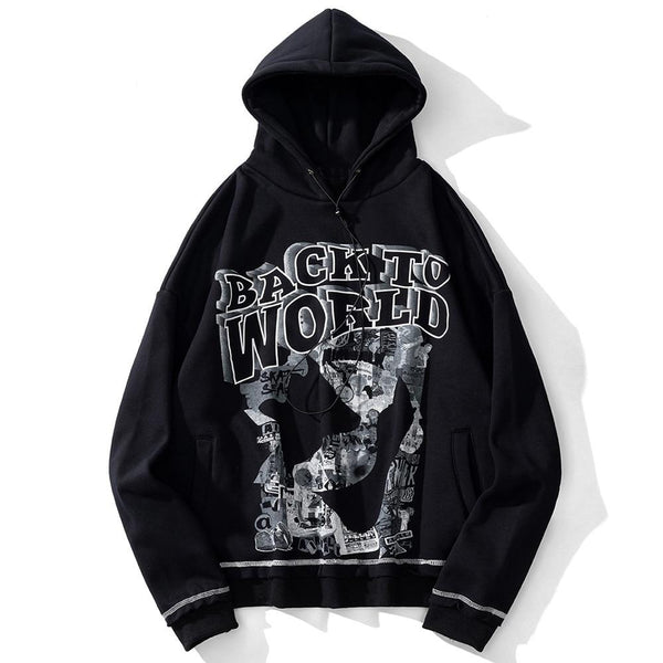 Hoodie Men Gothic Letter Comics Print Fleece Warm Pullover Couple Hipster Punk Cool High Street Hooded Tops Streetwear