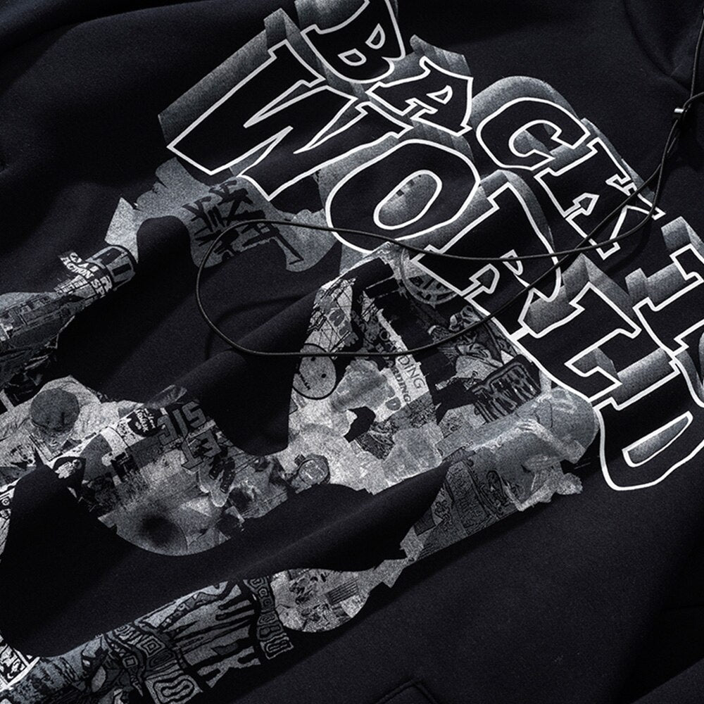 Hoodie Men Gothic Letter Comics Print Fleece Warm Pullover Couple Hipster Punk Cool High Street Hooded Tops Streetwear