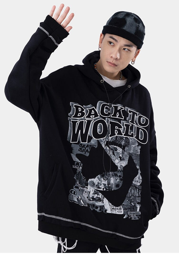 Hoodie Men Gothic Letter Comics Print Fleece Warm Pullover Couple Hipster Punk Cool High Street Hooded Tops Streetwear