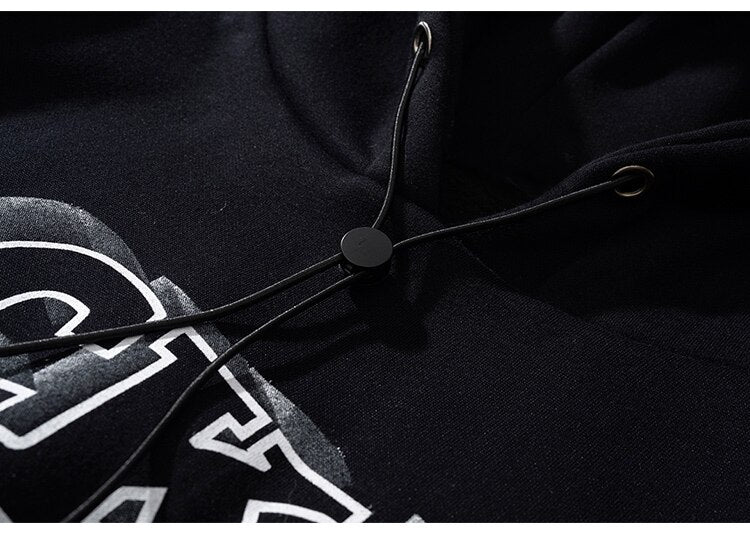 Hoodie Men Gothic Letter Comics Print Fleece Warm Pullover Couple Hipster Punk Cool High Street Hooded Tops Streetwear