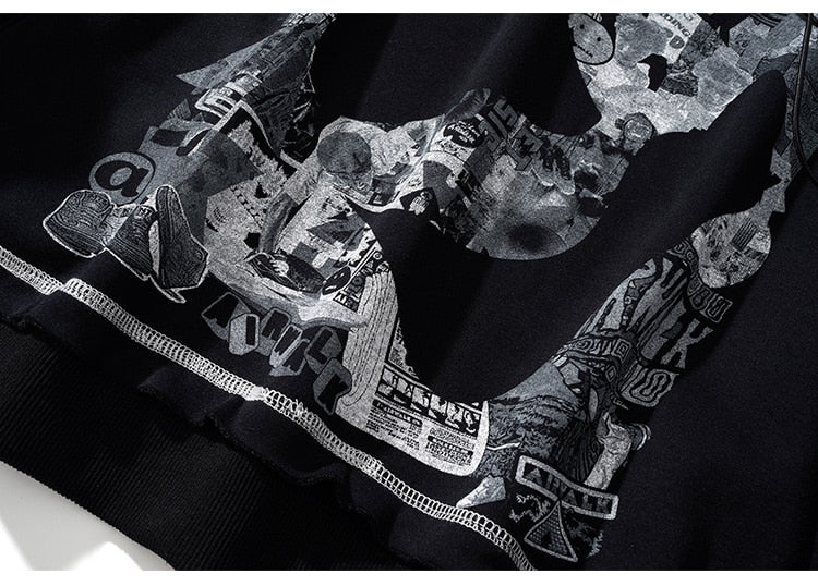 Hoodie Men Gothic Letter Comics Print Fleece Warm Pullover Couple Hipster Punk Cool High Street Hooded Tops Streetwear