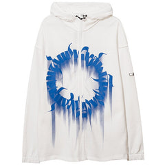 Hoodie Men Inkjet Letter Retro Portrait Print Pullovers High Street All-match Casual Coats Baggy Cozy Couple Streetwear