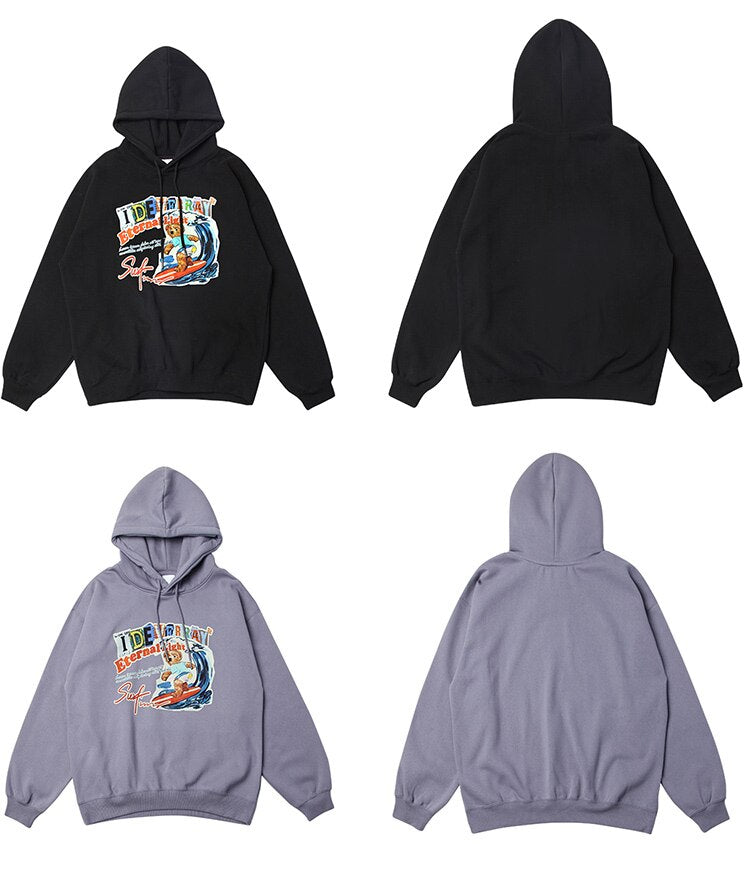 Men Funny Cartoon Bear Colorful Letter Print Sweatshirt Couple High Street College Style Pullover Men Streetwear