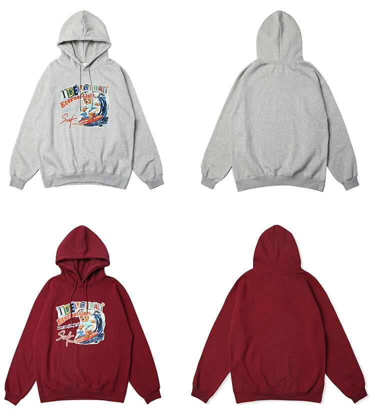 Men Funny Cartoon Bear Colorful Letter Print Sweatshirt Couple High Street College Style Pullover Men Streetwear