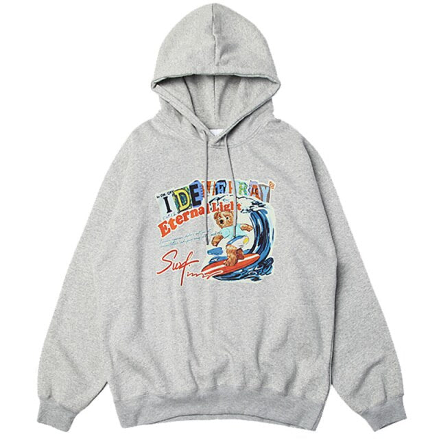 Men Funny Cartoon Bear Colorful Letter Print Sweatshirt Couple High Street College Style Pullover Men Streetwear