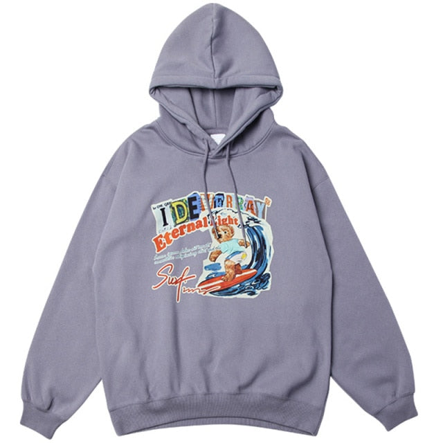 Men Funny Cartoon Bear Colorful Letter Print Sweatshirt Couple High Street College Style Pullover Men Streetwear