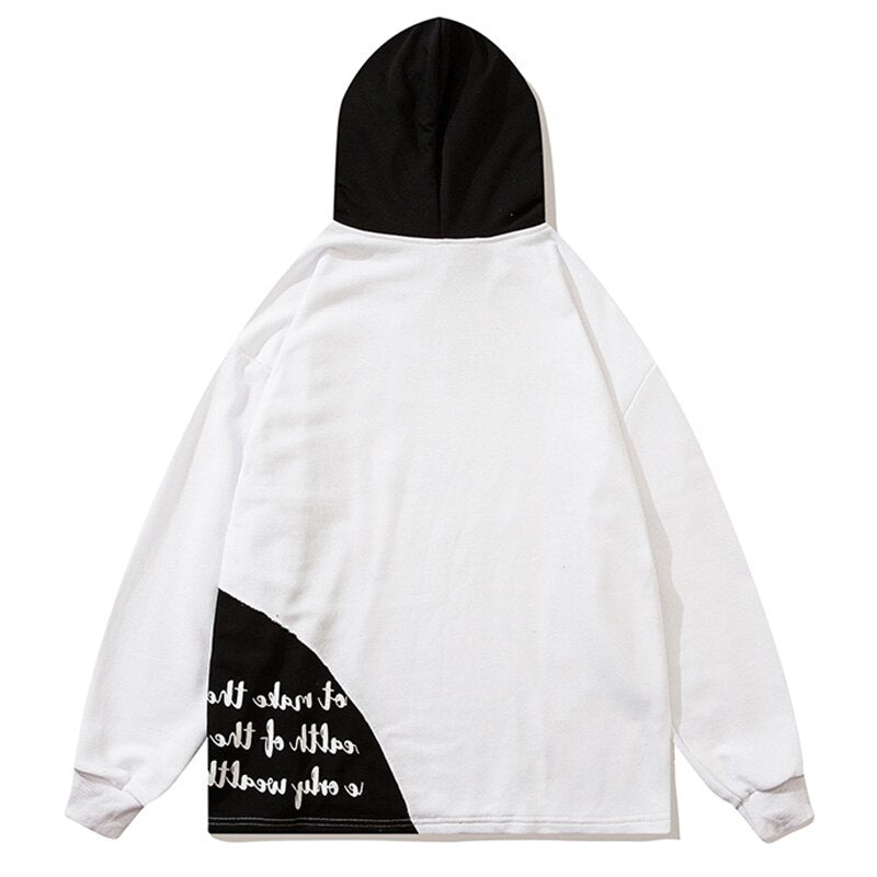 Hoodie Men Patchwork Color Cartoon Graffiti Hooded Pullover Autumn Casual Oversized Fashion Harajuku Streetwear Couple