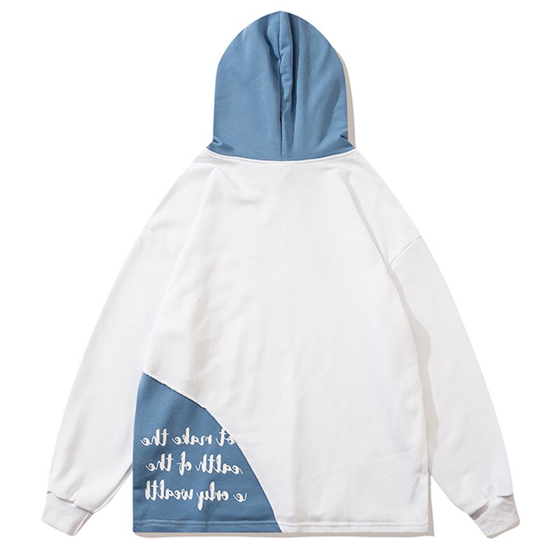 Hoodie Men Patchwork Color Cartoon Graffiti Hooded Pullover Autumn Casual Oversized Fashion Harajuku Streetwear Couple