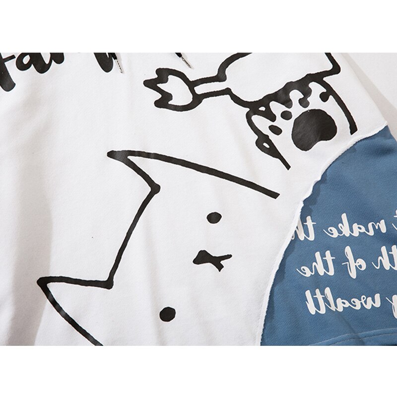 Hoodie Men Patchwork Color Cartoon Graffiti Hooded Pullover Autumn Casual Oversized Fashion Harajuku Streetwear Couple