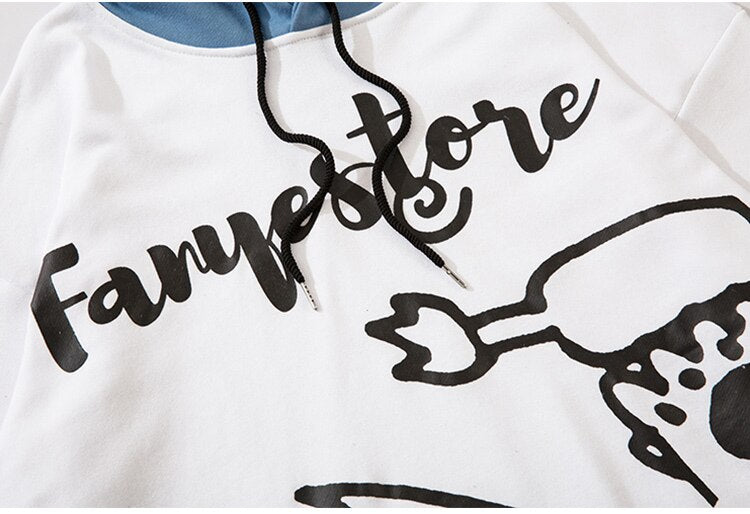 Hoodie Men Patchwork Color Cartoon Graffiti Hooded Pullover Autumn Casual Oversized Fashion Harajuku Streetwear Couple