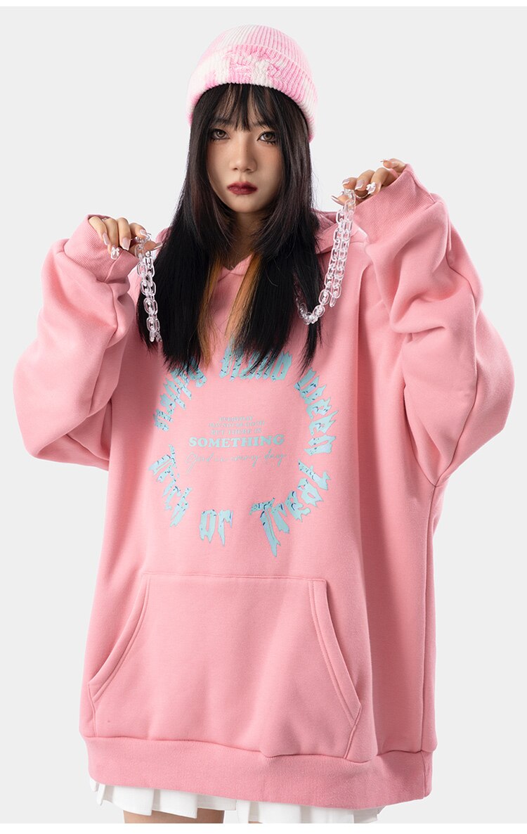 Hoodie Men Harajuku Letter Fleece Warm Pullover Vintage Punk Hipster Distressed Tops Casual Fashion Oversize Streetwear