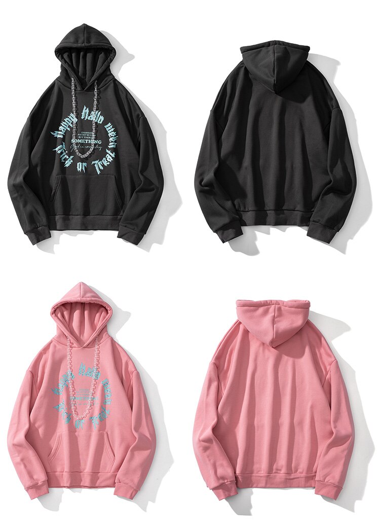 Hoodie Men Harajuku Letter Fleece Warm Pullover Vintage Punk Hipster Distressed Tops Casual Fashion Oversize Streetwear
