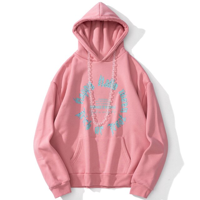 Hoodie Men Harajuku Letter Fleece Warm Pullover Vintage Punk Hipster Distressed Tops Casual Fashion Oversize Streetwear