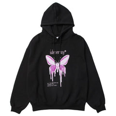 Hoodie Men Purple Gradient Butterfly Letter Printed Pullover Winter Oversize Hip Hop Fashion Harajuku Sweatshirt Winter