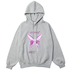 Hoodie Men Purple Gradient Butterfly Letter Printed Pullover Winter Oversize Hip Hop Fashion Harajuku Sweatshirt Winter