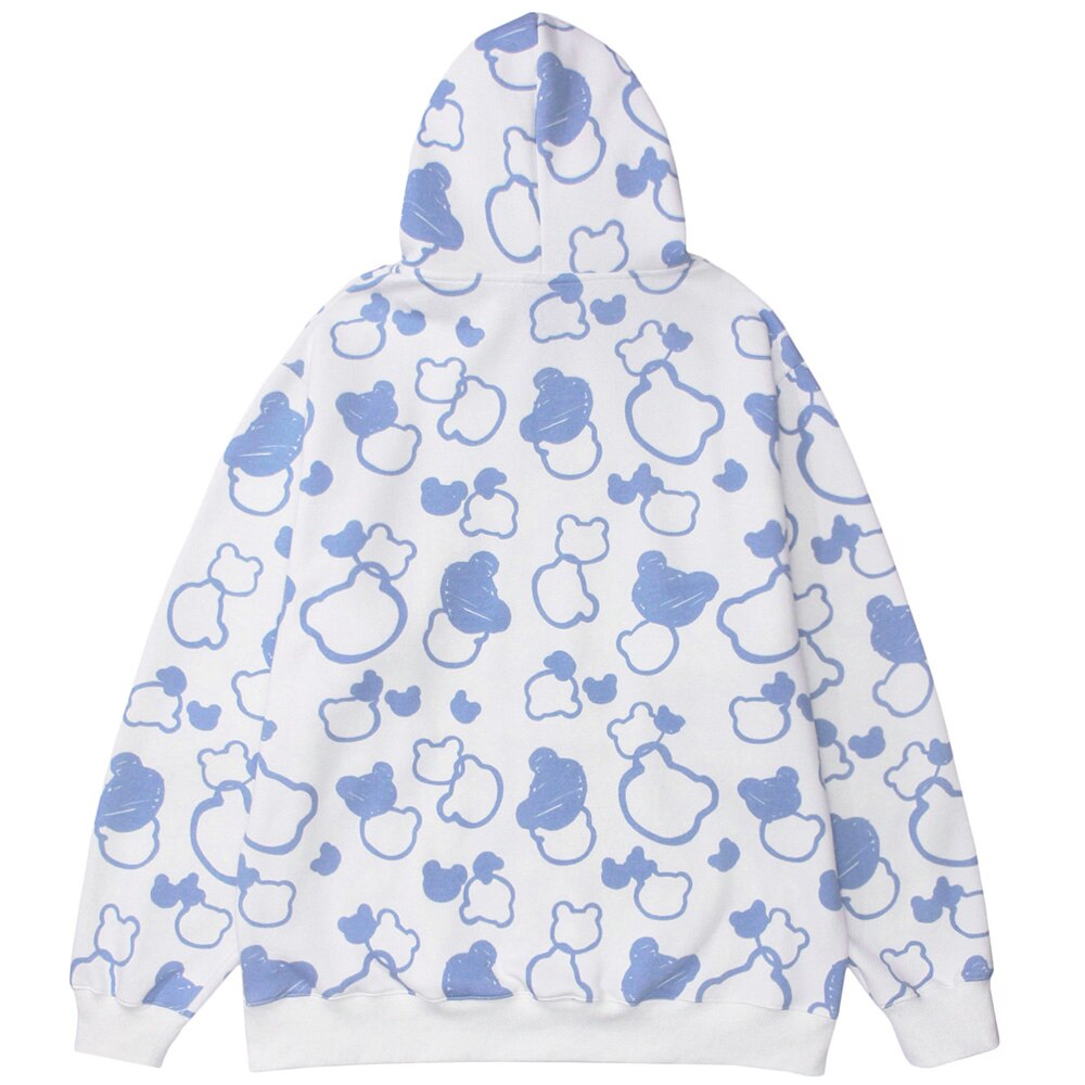 Hoodies Men Cute Bear Harajuku Letter Big Pockets Fleece Pullovers Hipster High Street Tops Oversize Couple Streetwear