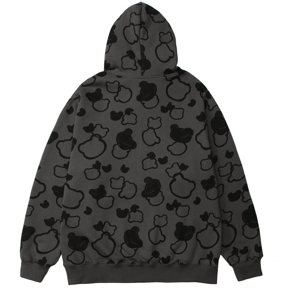 Hoodies Men Cute Bear Harajuku Letter Big Pockets Fleece Pullovers Hipster High Street Tops Oversize Couple Streetwear