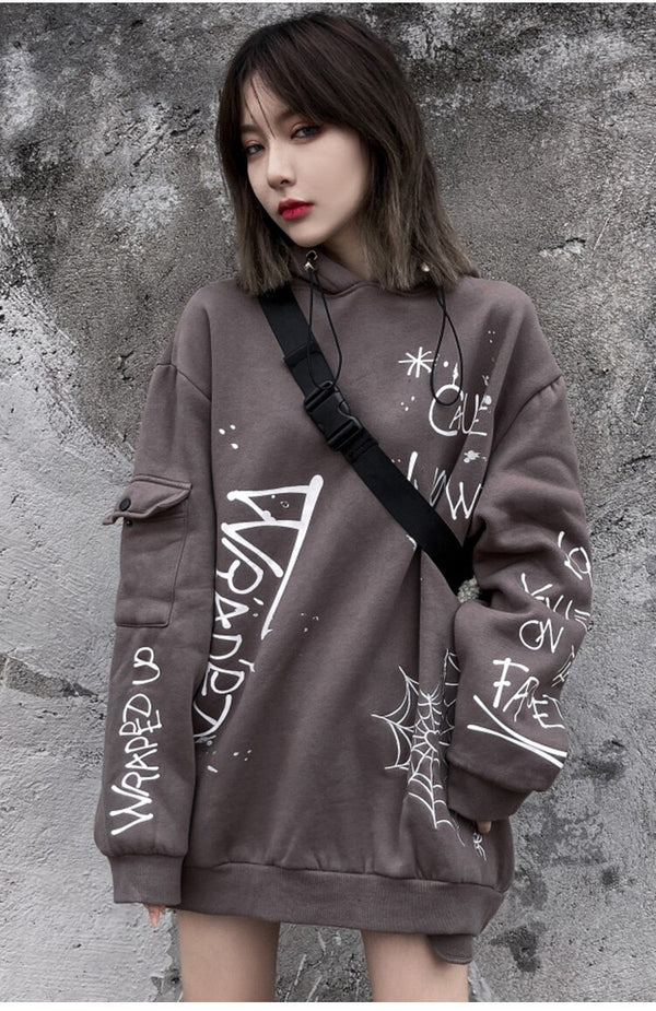 Hoodie Men Harajuku Letter Inkjet Heart-shaped Net Print Pullovers Hipster Casual Retro Varsity Hip Hop Tops Streetwear