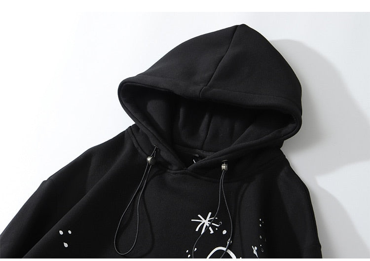 Hoodie Men Harajuku Letter Inkjet Heart-shaped Net Print Pullovers Hipster Casual Retro Varsity Hip Hop Tops Streetwear