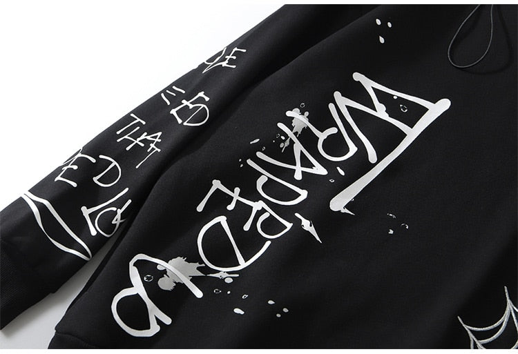 Hoodie Men Harajuku Letter Inkjet Heart-shaped Net Print Pullovers Hipster Casual Retro Varsity Hip Hop Tops Streetwear