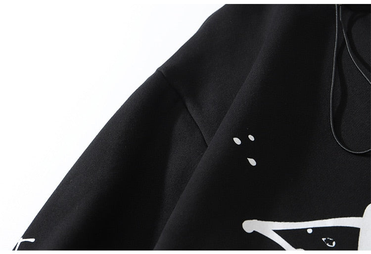 Hoodie Men Harajuku Letter Inkjet Heart-shaped Net Print Pullovers Hipster Casual Retro Varsity Hip Hop Tops Streetwear