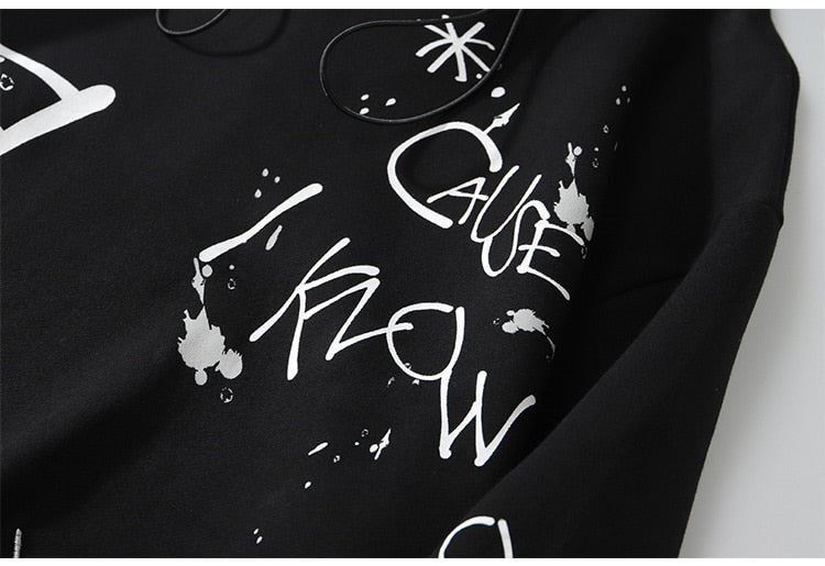 Hoodie Men Harajuku Letter Inkjet Heart-shaped Net Print Pullovers Hipster Casual Retro Varsity Hip Hop Tops Streetwear