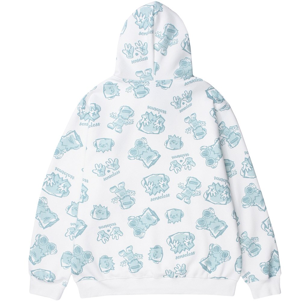 Hoodie Men Japanese Cartoon Print Fleece Hooded Pullover Oversize Harajuku Vintage High Street Couple Sweatshirt Autumn