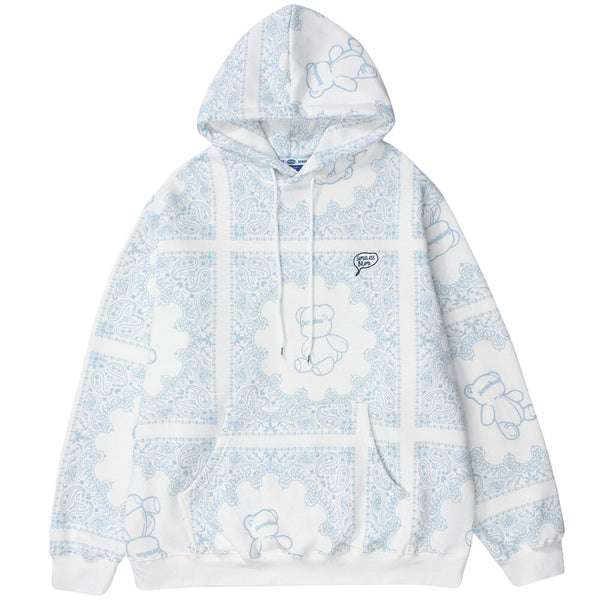 Hoodies Men Vintage Totems Cute Bear Print Fleece Hooded Sweatshirts High Street Fashion Hipster Couple Cozy Streetwear