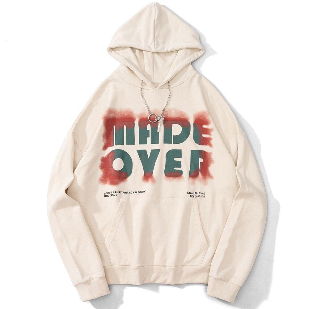 Hoodie Men Hit Color Harajuku Letter Inkjet Print Pullover All-match Hip Hop Hipster Loose Sweatshirt Couple Streetwear
