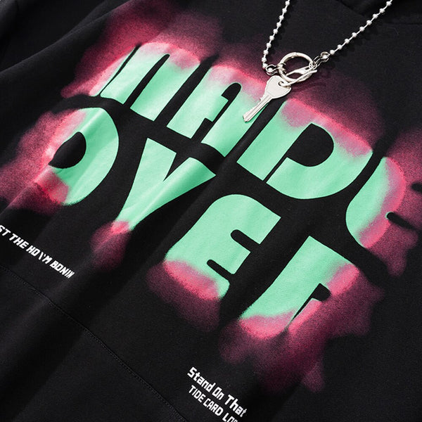 Hoodie Men Hit Color Harajuku Letter Inkjet Print Pullover All-match Hip Hop Hipster Loose Sweatshirt Couple Streetwear