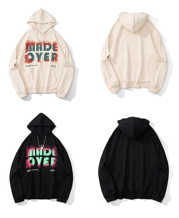 Hoodie Men Hit Color Harajuku Letter Inkjet Print Pullover All-match Hip Hop Hipster Loose Sweatshirt Couple Streetwear