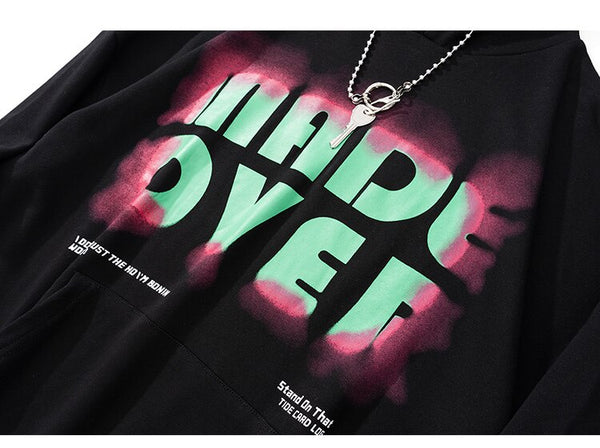 Hoodie Men Hit Color Harajuku Letter Inkjet Print Pullover All-match Hip Hop Hipster Loose Sweatshirt Couple Streetwear