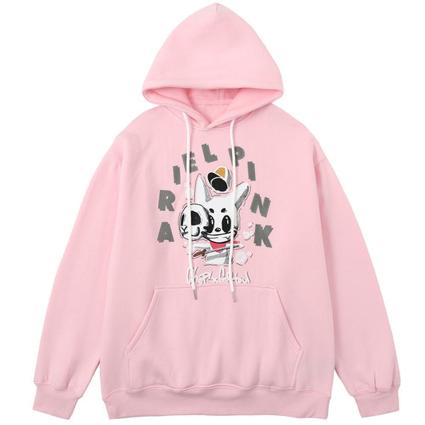 Hoodie Men Cute Dog Skull Harajuku Letter Fleece Pullovers Varsity Youthful Fashion Casual Loose Tops Streetwear Couple