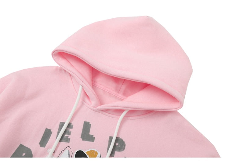 Hoodie Men Cute Dog Skull Harajuku Letter Fleece Pullovers Varsity Youthful Fashion Casual Loose Tops Streetwear Couple