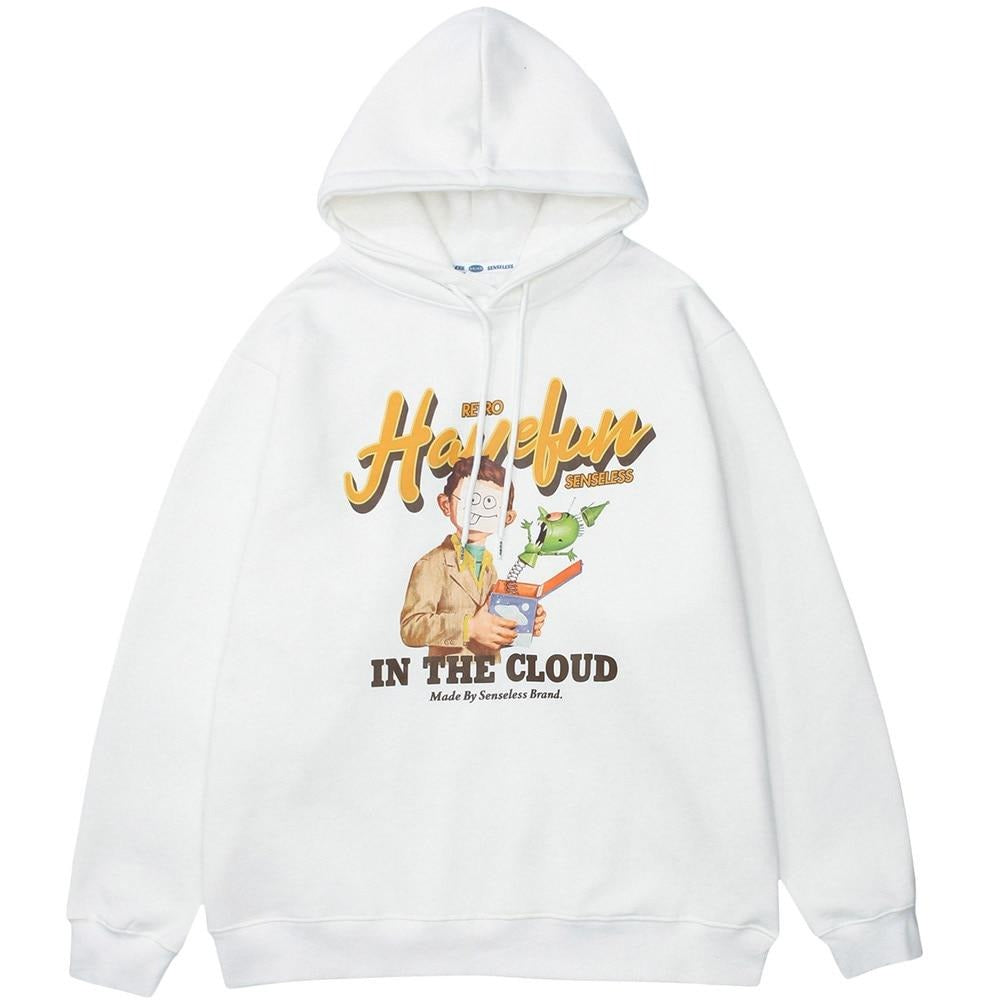 Hoodies Men Funny Boy Punk Letter Fleece Pullovers Hipster Preppy Style Baggy Cozy Casual Tops Simple Couple Streetwear